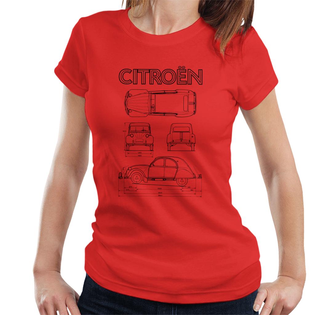 Citroën 2CV Black Diagram Views Women's T-Shirt-ALL + EVERY