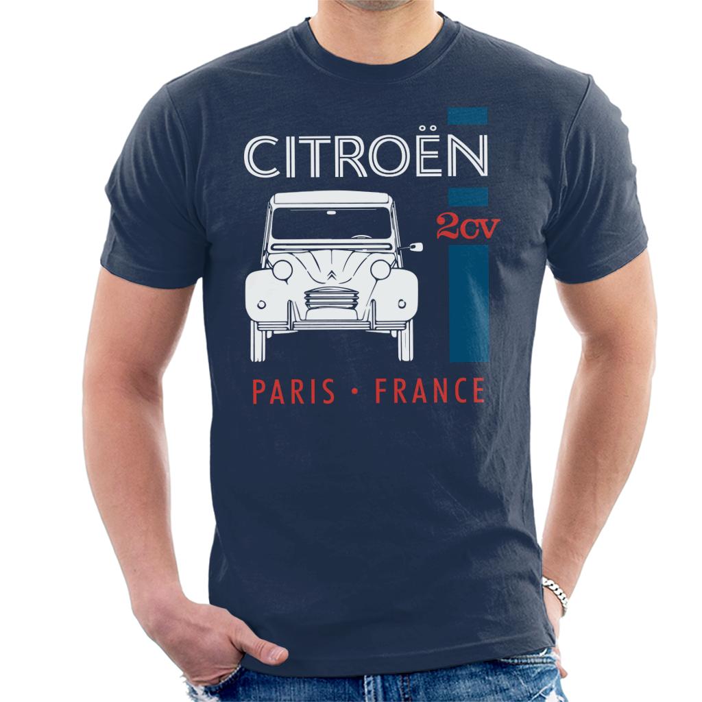 Citroën White 2CV Paris France Single Stripe Men's T-Shirt-ALL + EVERY