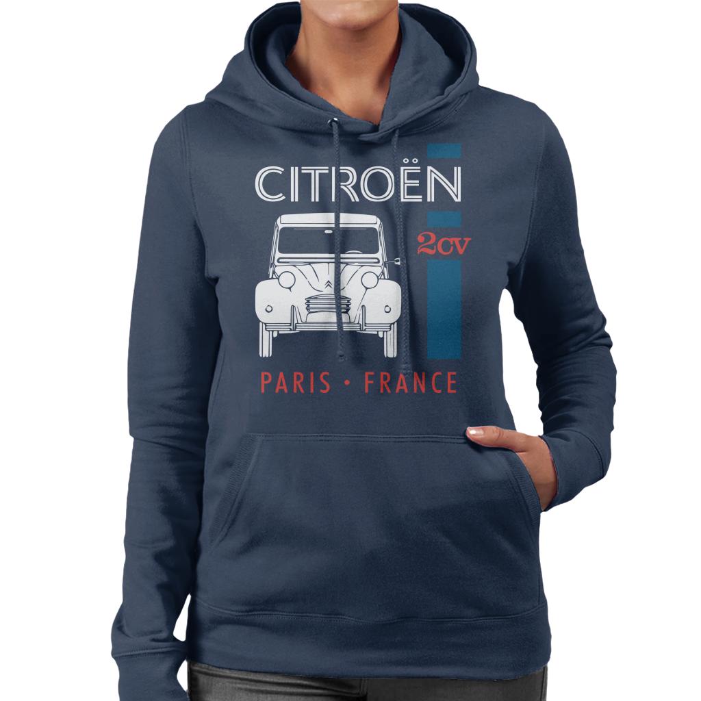 Citroën White 2CV Paris France Single Stripe Women's Hooded Sweatshirt-ALL + EVERY