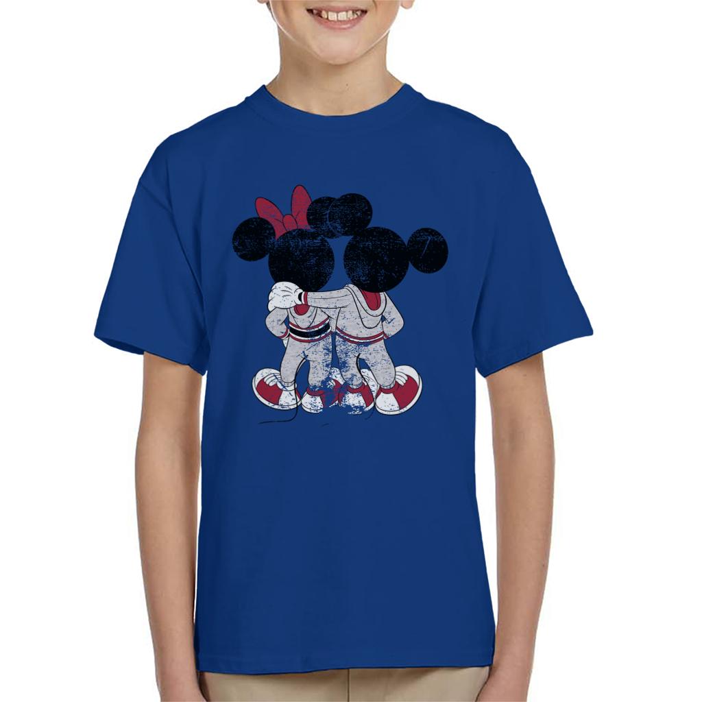 Disney Mickey And Minnie Mouse Together Distressed Back Kid's T-Shirt-ALL + EVERY