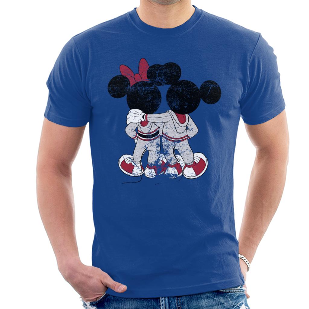 Disney Mickey And Minnie Mouse Together Distressed Back Men's T-Shirt-ALL + EVERY