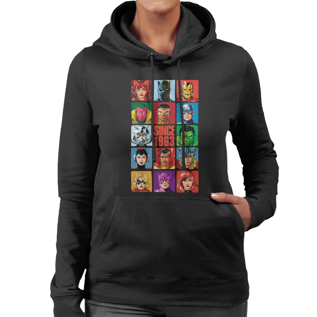 Marvel Avengers Headshot Tiles Since 1963 Women's Hooded Sweatshirt-ALL + EVERY