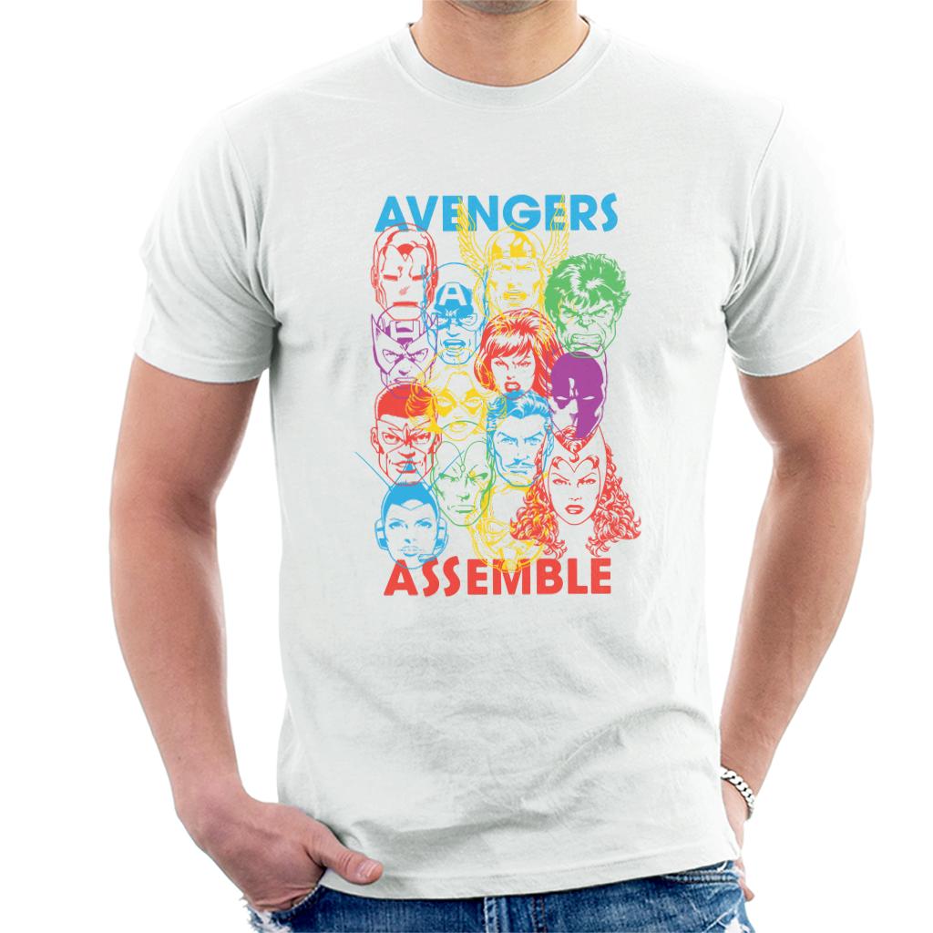 Marvel Avengers Character Head Outlines Assemble Men's T-Shirt-ALL + EVERY