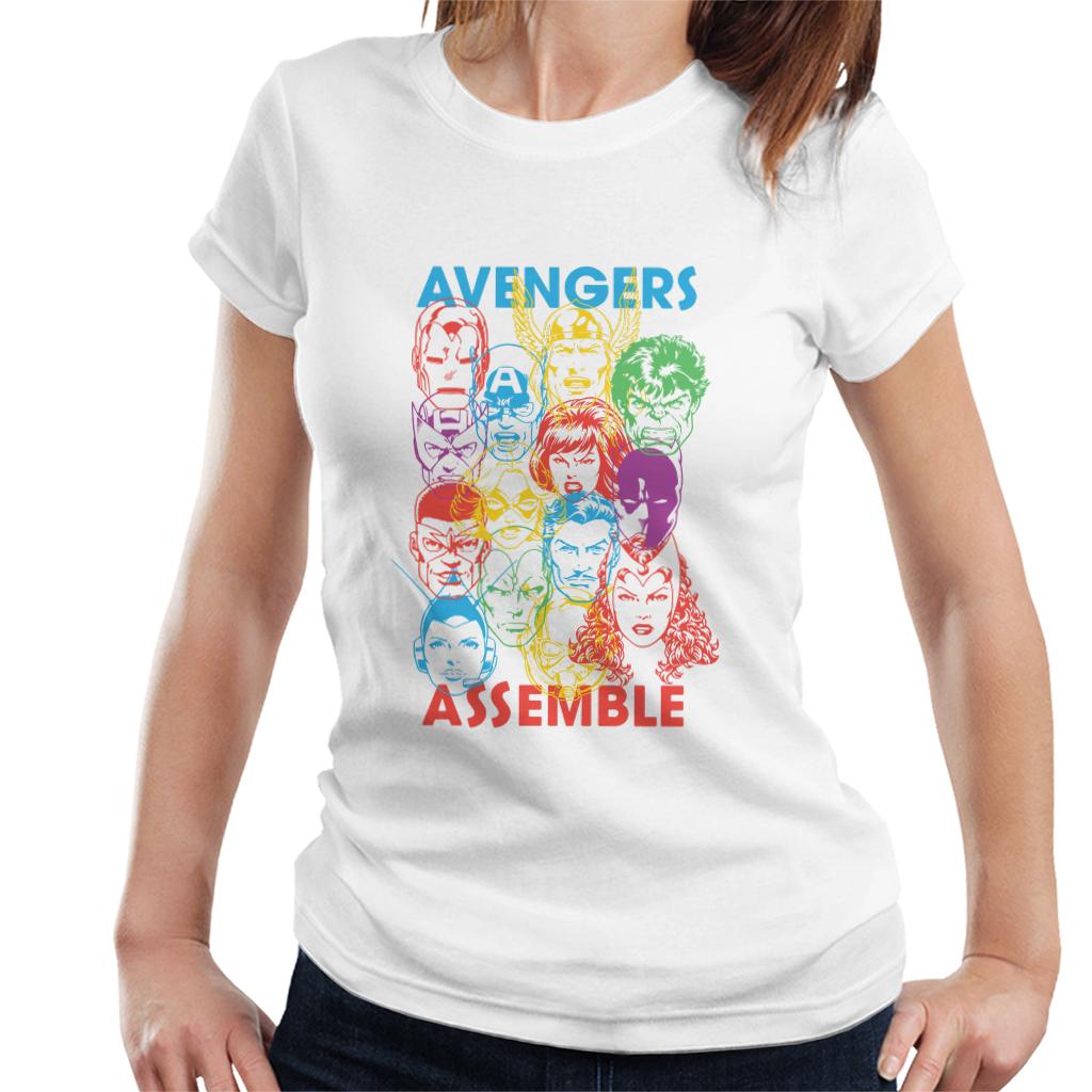 Marvel Avengers Character Head Outlines Assemble Women's T-Shirt-ALL + EVERY