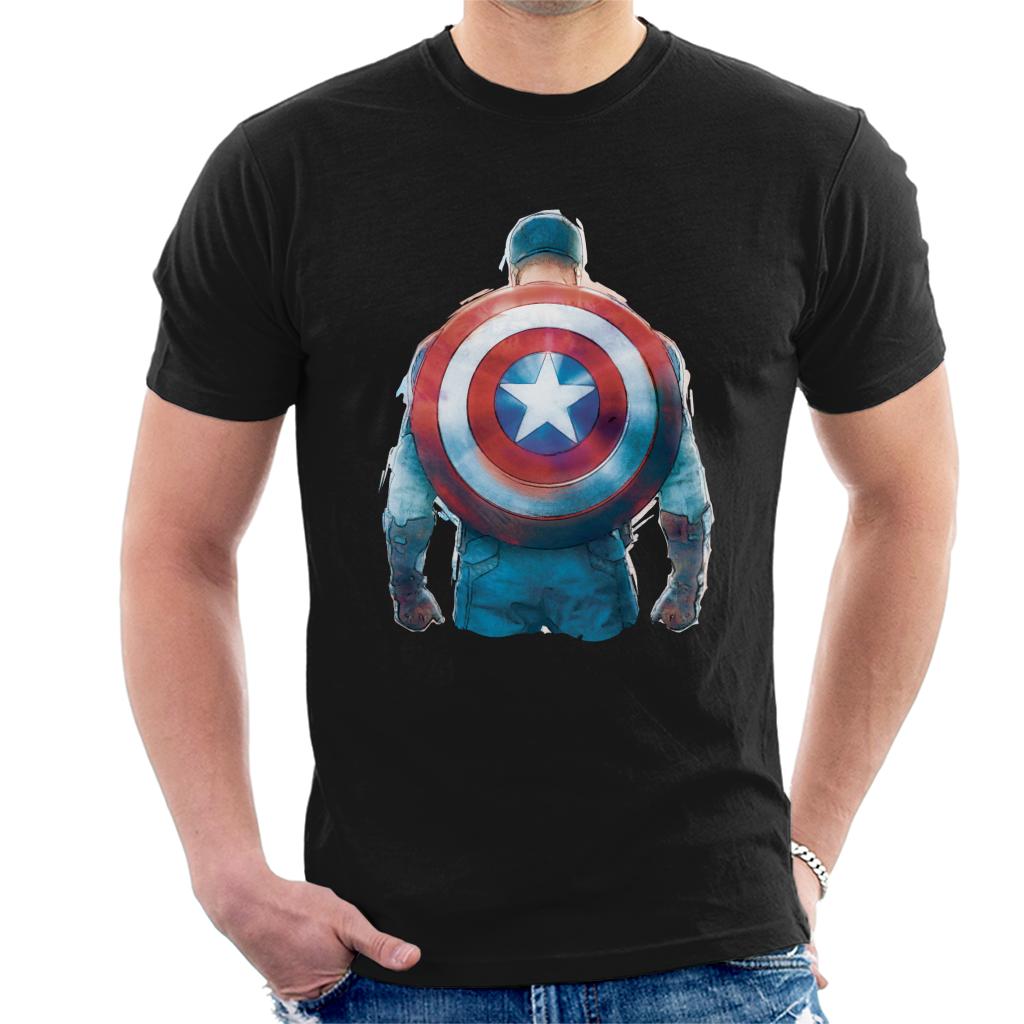 Marvel Captain America Sketch Style Shield Back Men's T-Shirt-ALL + EVERY