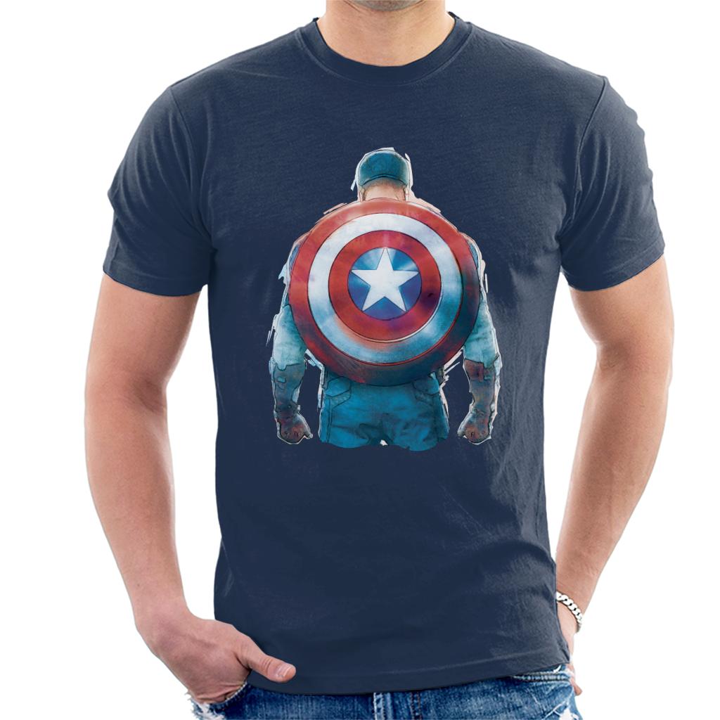 Marvel Captain America Sketch Style Shield Back Men's T-Shirt-ALL + EVERY