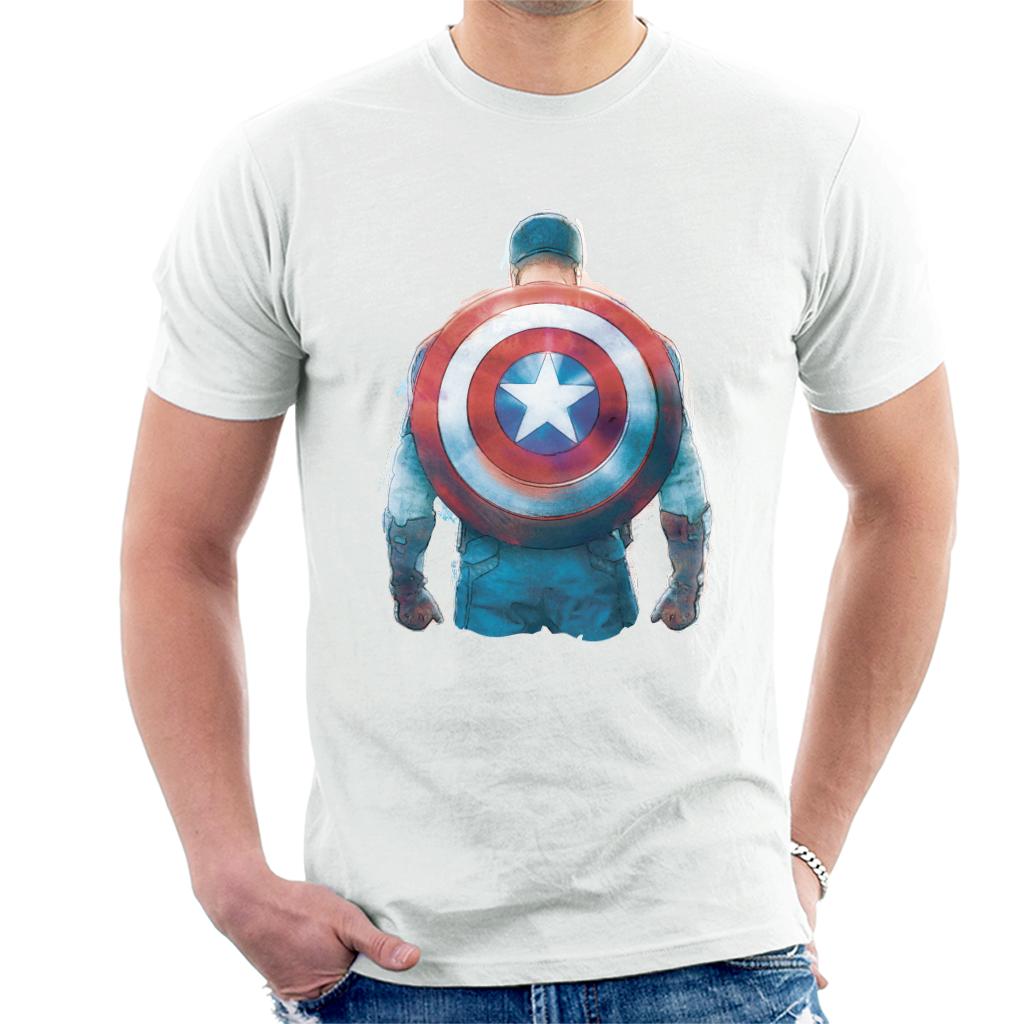 Marvel Captain America Sketch Style Shield Back Men's T-Shirt-ALL + EVERY