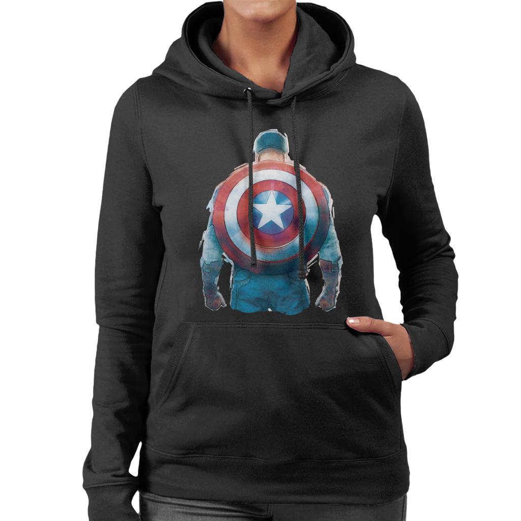 Marvel Captain America Sketch Style Shield Back Women's Hooded Sweatshirt-ALL + EVERY