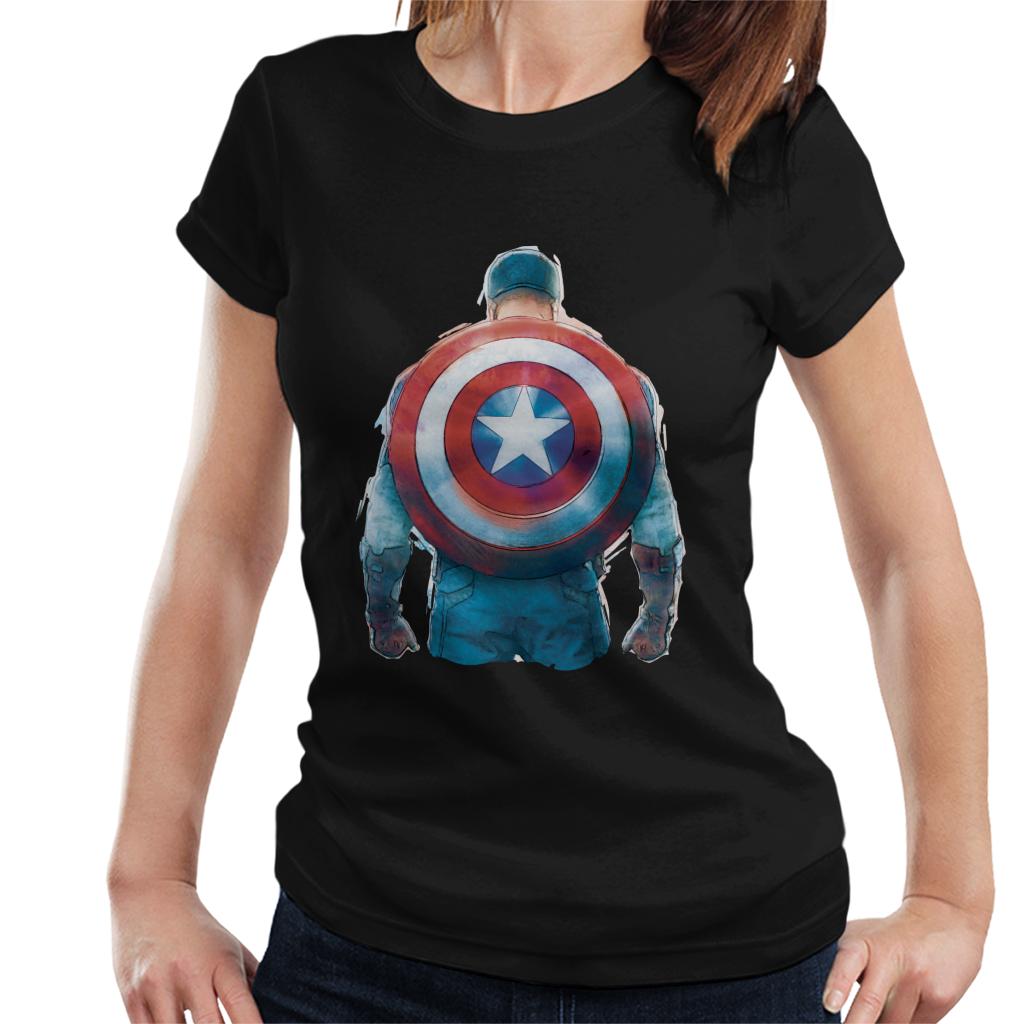 Marvel Captain America Sketch Style Shield Back Women's T-Shirt-ALL + EVERY