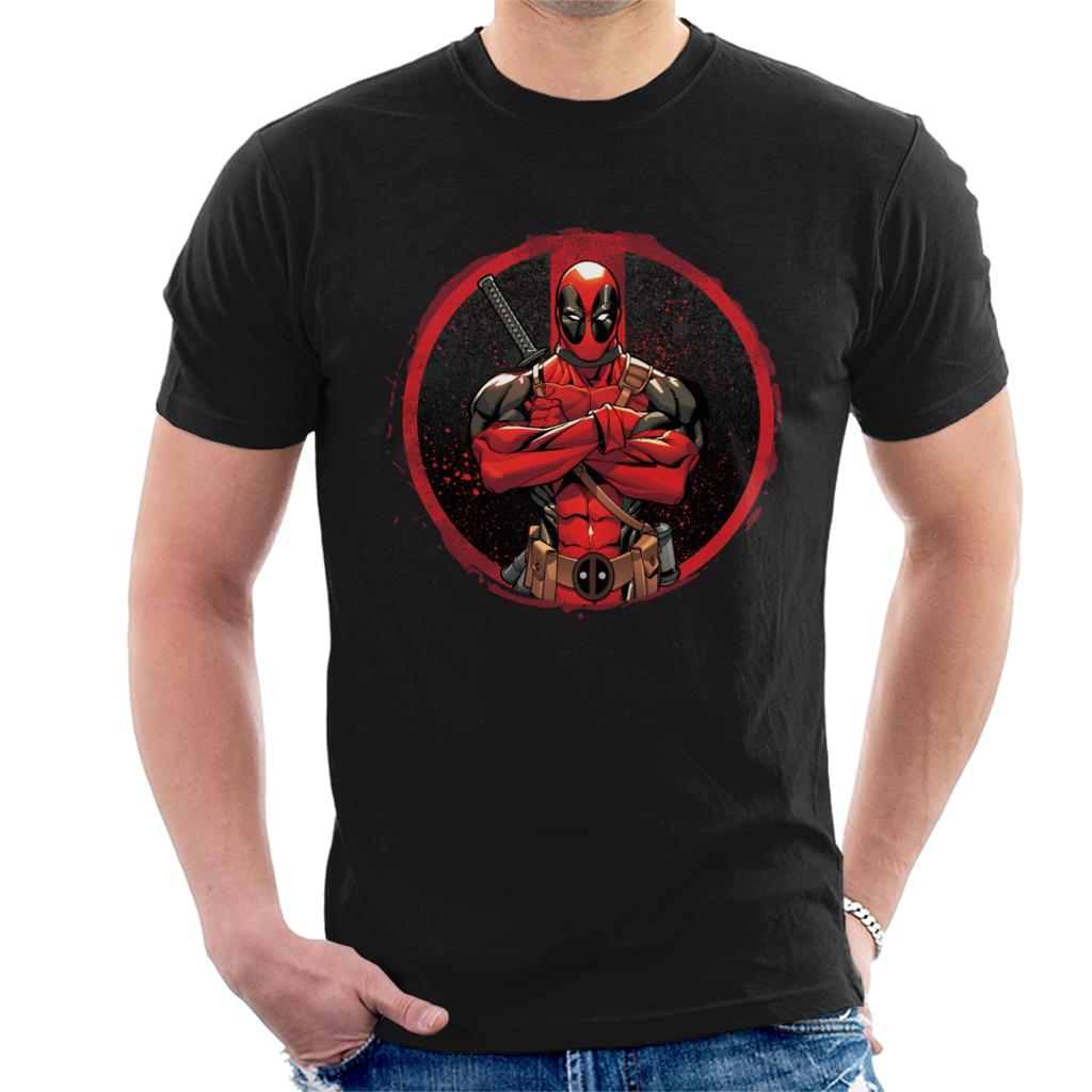 Marvel Deadpool Blood Splatter Arms Folded Men's T-Shirt-ALL + EVERY