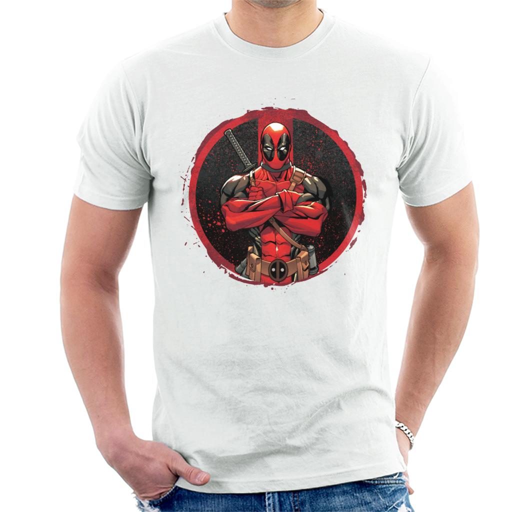 Marvel Deadpool Blood Splatter Arms Folded Men's T-Shirt-ALL + EVERY