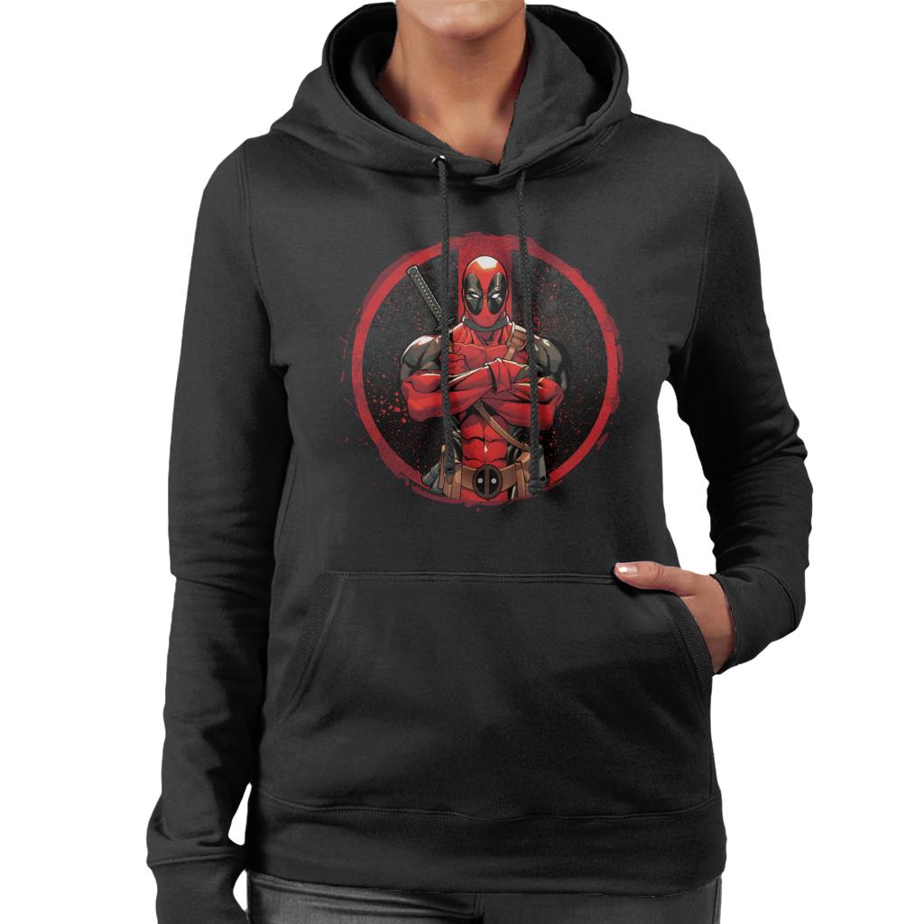 Marvel Deadpool Blood Splatter Arms Folded Women's Hooded Sweatshirt-ALL + EVERY