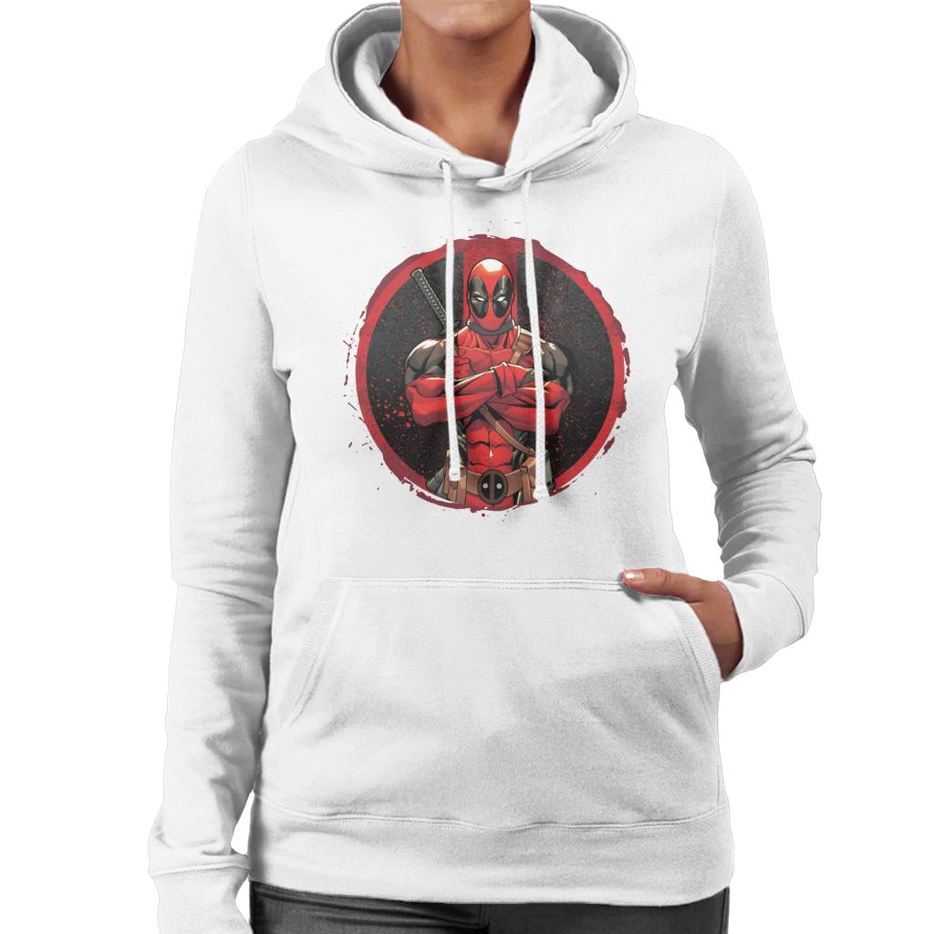 Marvel Deadpool Blood Splatter Arms Folded Women's Hooded Sweatshirt-ALL + EVERY