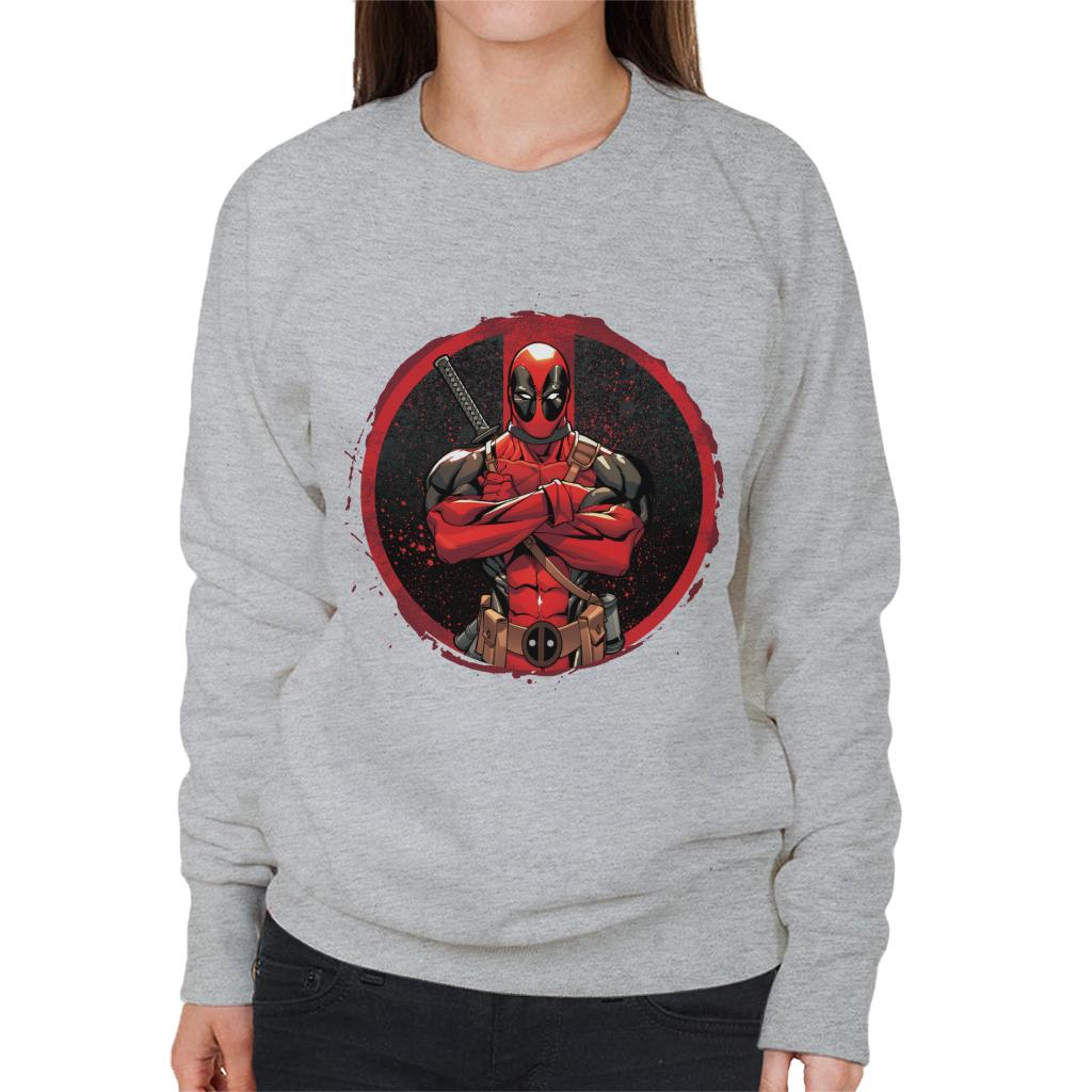 Marvel Deadpool Blood Splatter Arms Folded Women's Sweatshirt-ALL + EVERY