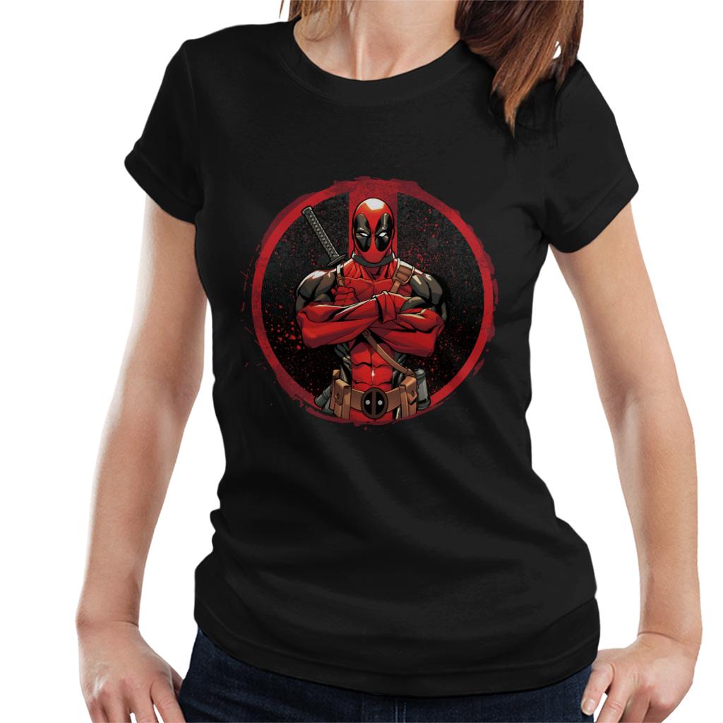 Marvel Deadpool Blood Splatter Arms Folded Women's T-Shirt-ALL + EVERY