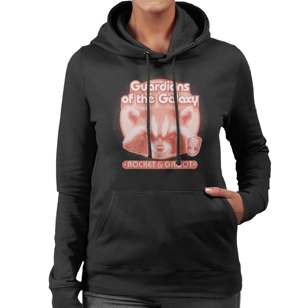 Marvel Guardians Of The Galaxy Rocket And Groot Retro Women's Hooded Sweatshirt-ALL + EVERY