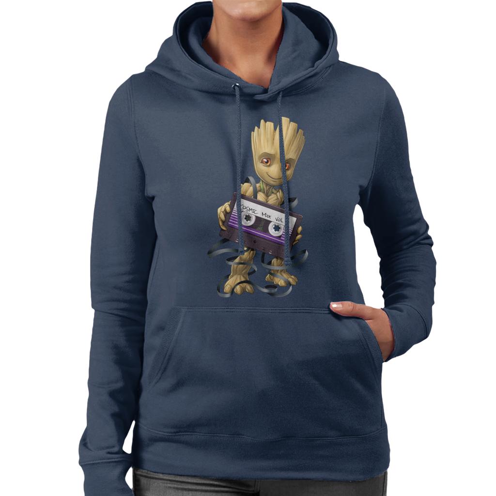 Marvel Guardians Of The Galaxy Groot Wrapped In Cassette Tape Women's Hooded Sweatshirt-ALL + EVERY