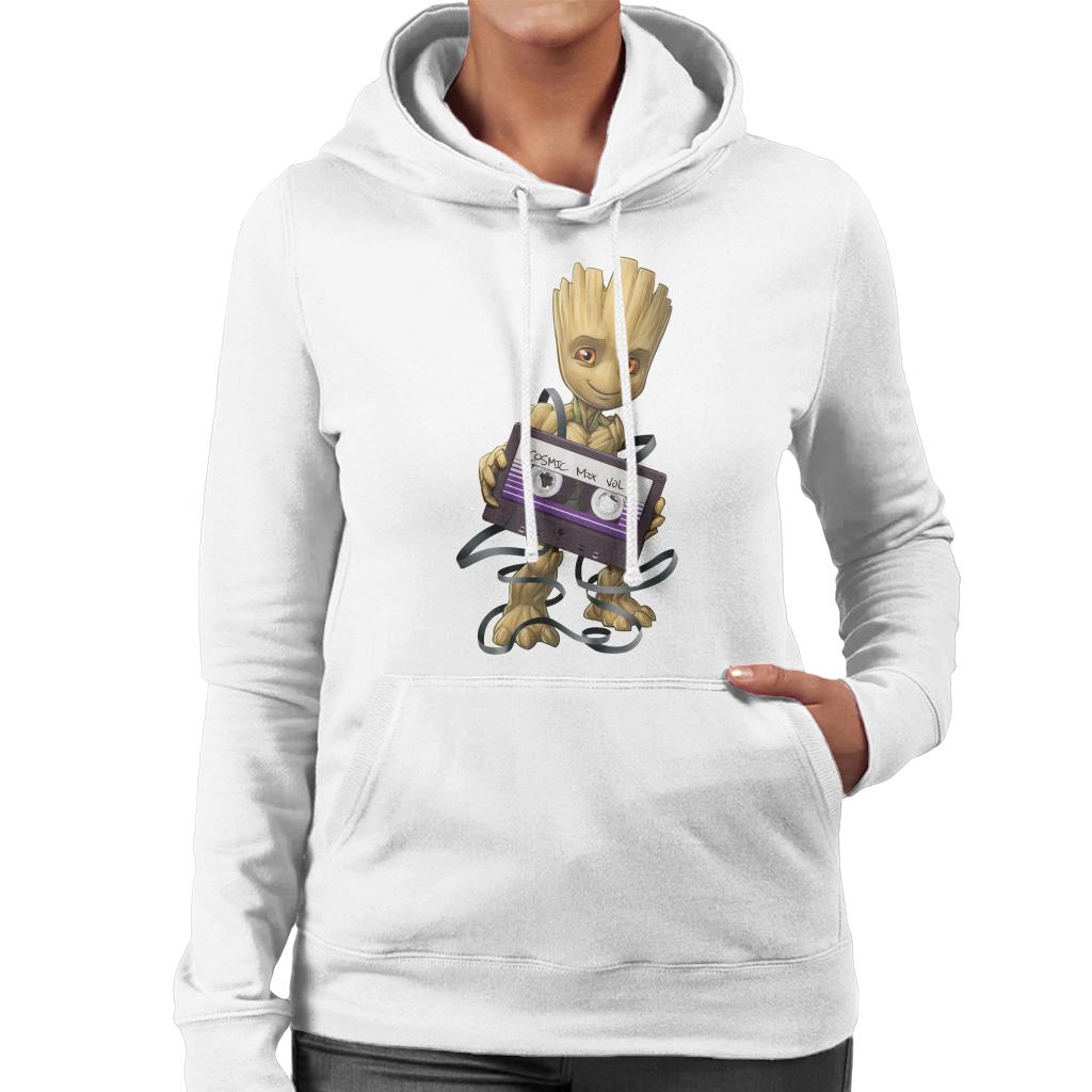 Marvel Guardians Of The Galaxy Groot Wrapped In Cassette Tape Women's Hooded Sweatshirt-ALL + EVERY