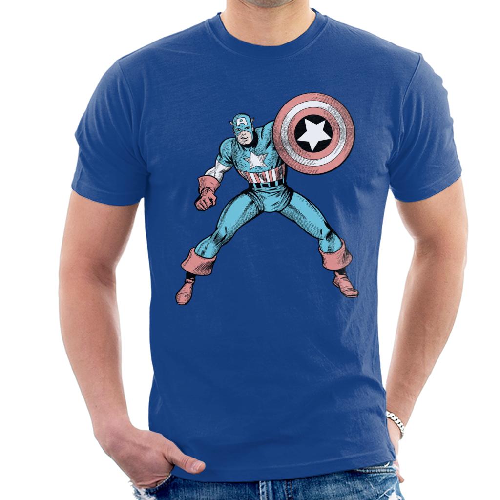 Marvel Comic Captain America Shield Pose Men's T-Shirt-ALL + EVERY