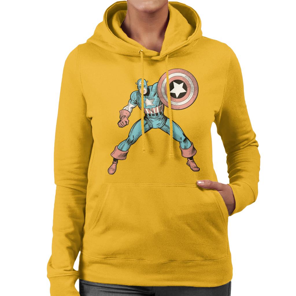 Marvel Comic Captain America Shield Pose Women's Hooded Sweatshirt-ALL + EVERY
