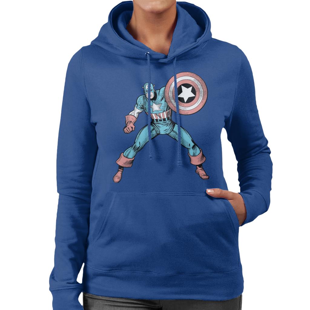 Marvel Comic Captain America Shield Pose Women's Hooded Sweatshirt-ALL + EVERY