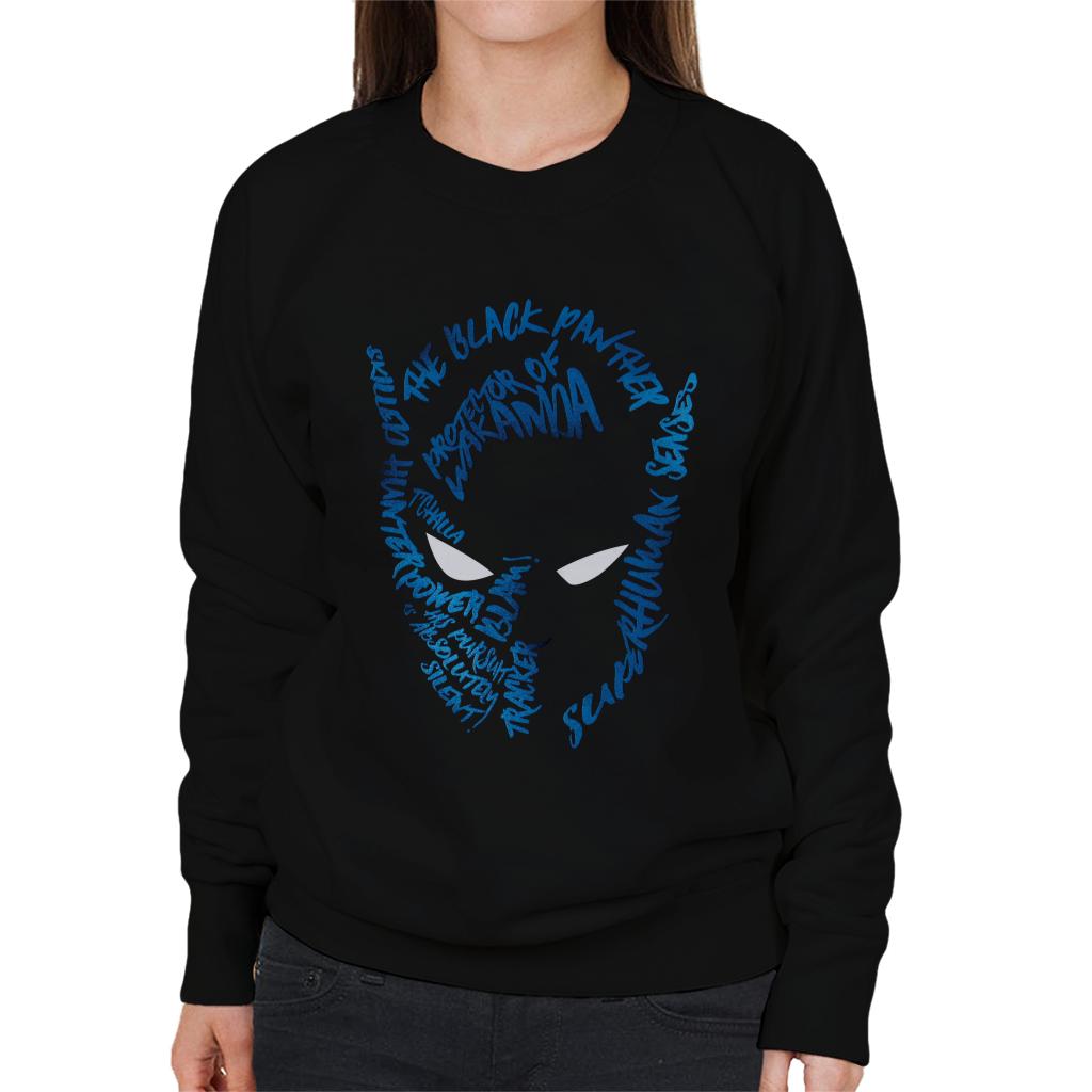 Marvel Mask Text Outline Black Panther Women's Sweatshirt-ALL + EVERY