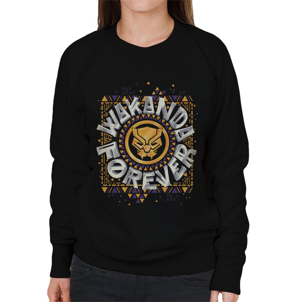 Marvel Black Panther Circle Logo Wakanda Forever Women's Sweatshirt-ALL + EVERY