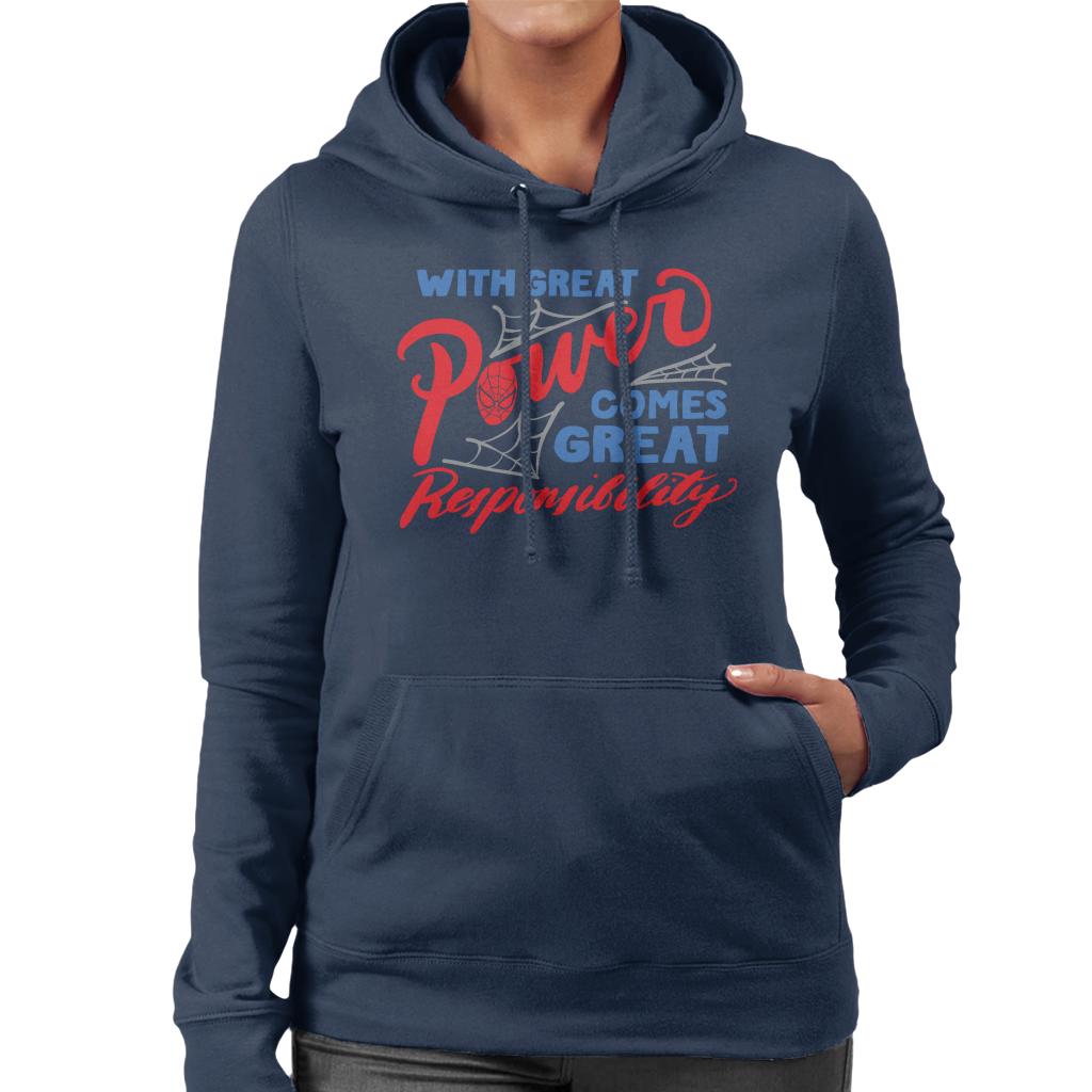 Marvel Spider Man Great Power And Responsibility Women's Hooded Sweatshirt-ALL + EVERY