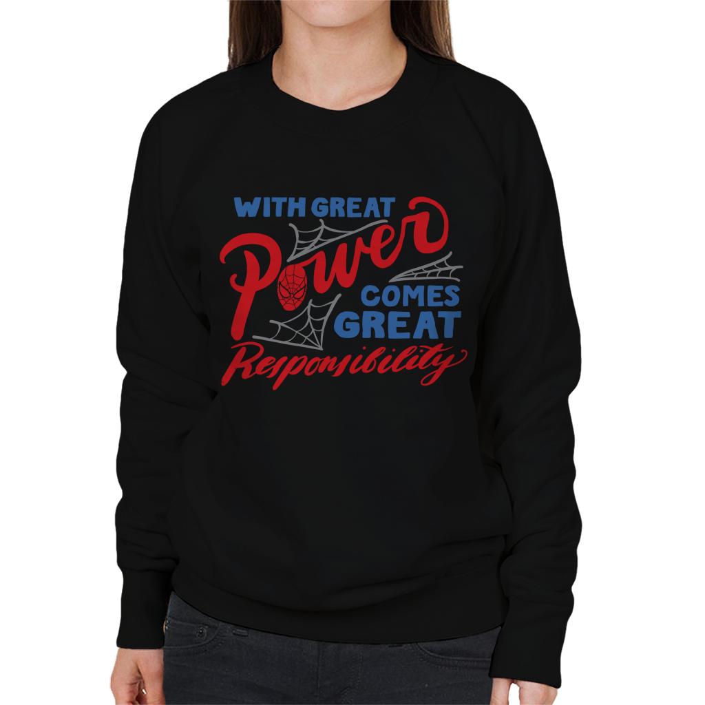 Marvel Spider Man Great Power And Responsibility Women's Sweatshirt-ALL + EVERY