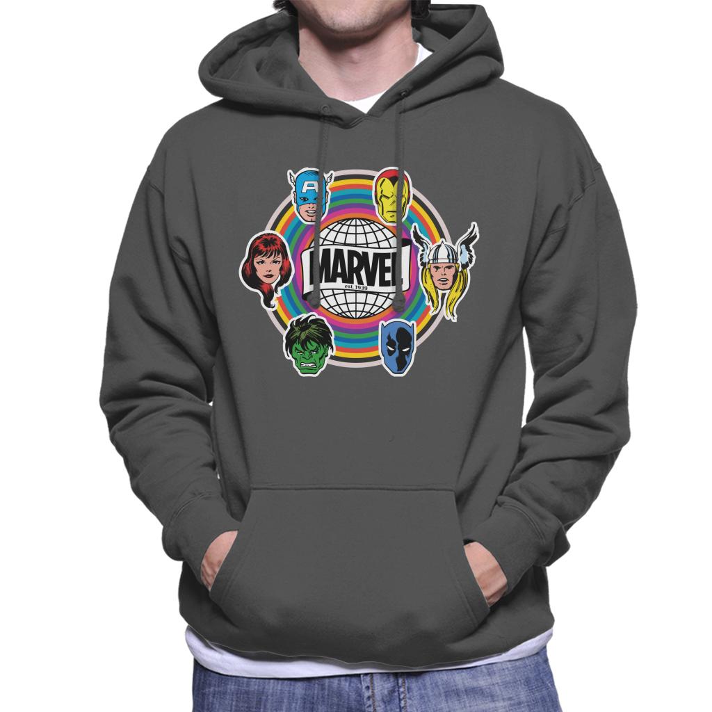 Marvel Comic Retro Avengers Heads Logo Men's Hooded Sweatshirt-ALL + EVERY