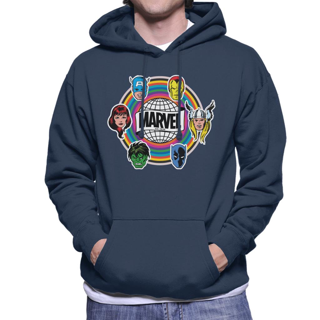 Marvel Comic Retro Avengers Heads Logo Men's Hooded Sweatshirt-ALL + EVERY