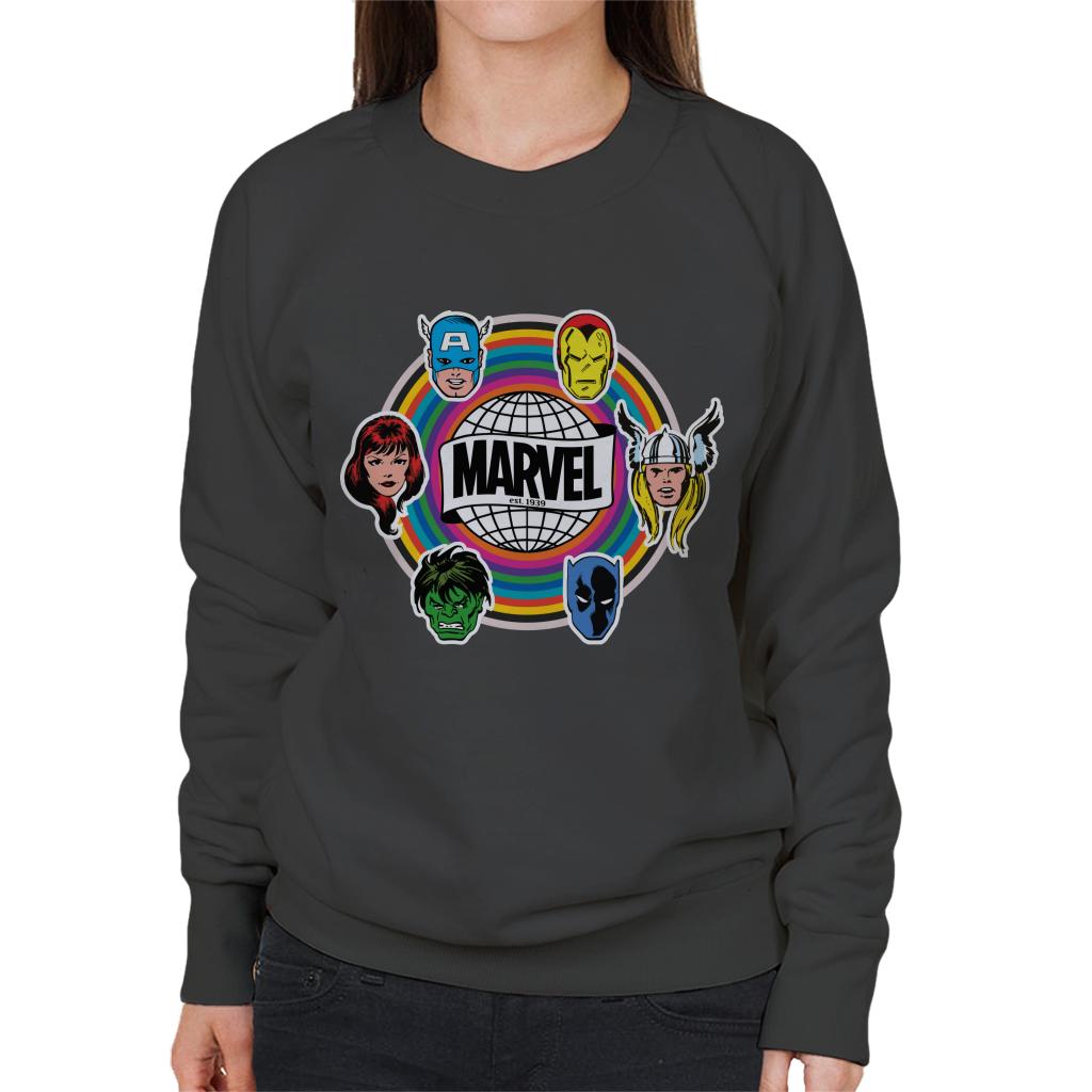 Marvel Comic Retro Avengers Heads Logo Women's Sweatshirt-ALL + EVERY