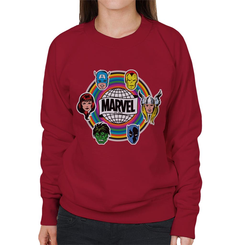 Marvel Comic Retro Avengers Heads Logo Women's Sweatshirt-ALL + EVERY