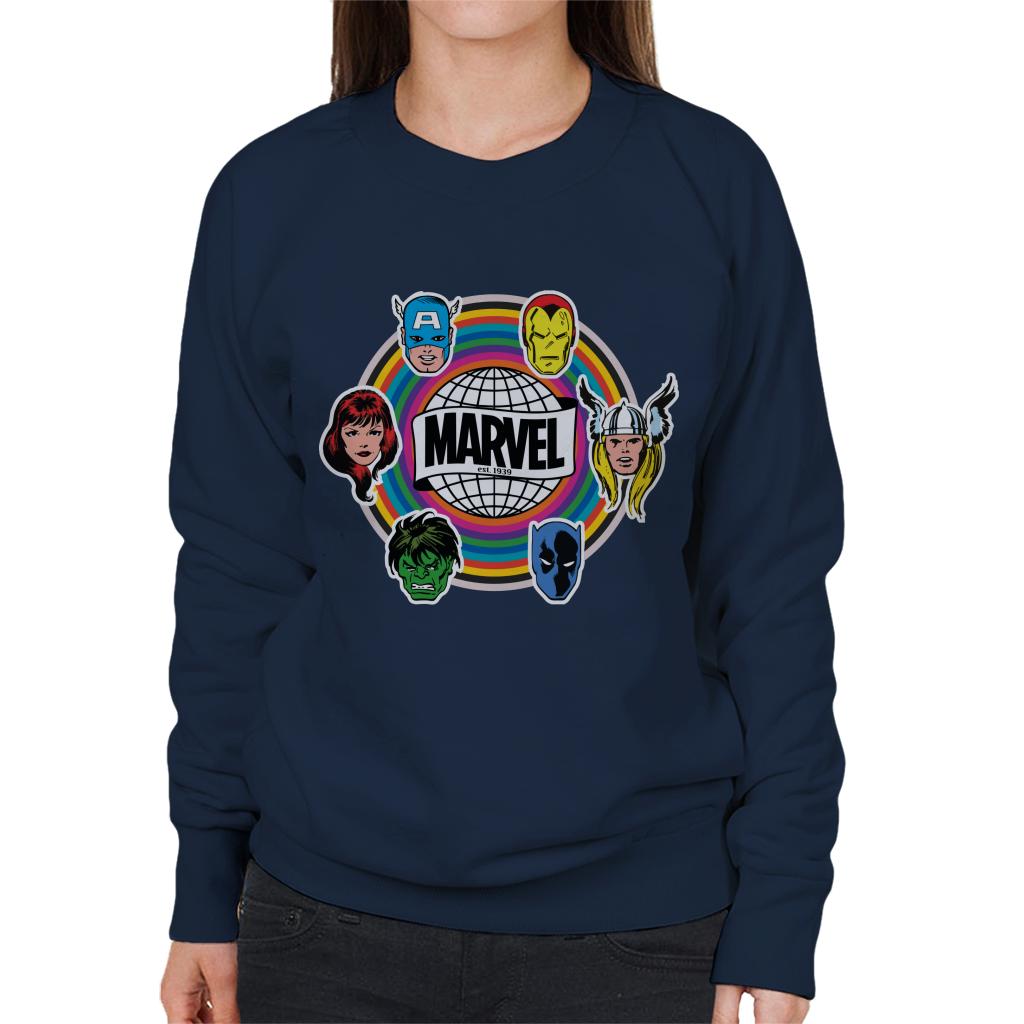 Marvel Comic Retro Avengers Heads Logo Women's Sweatshirt-ALL + EVERY