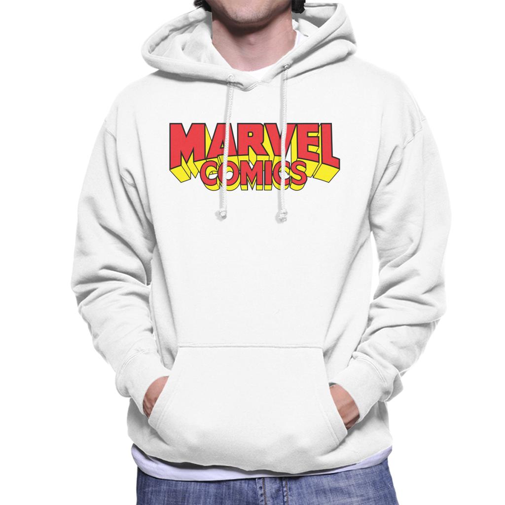 Marvel Comics Retro Red Yellow Logo Men's Hooded Sweatshirt-ALL + EVERY