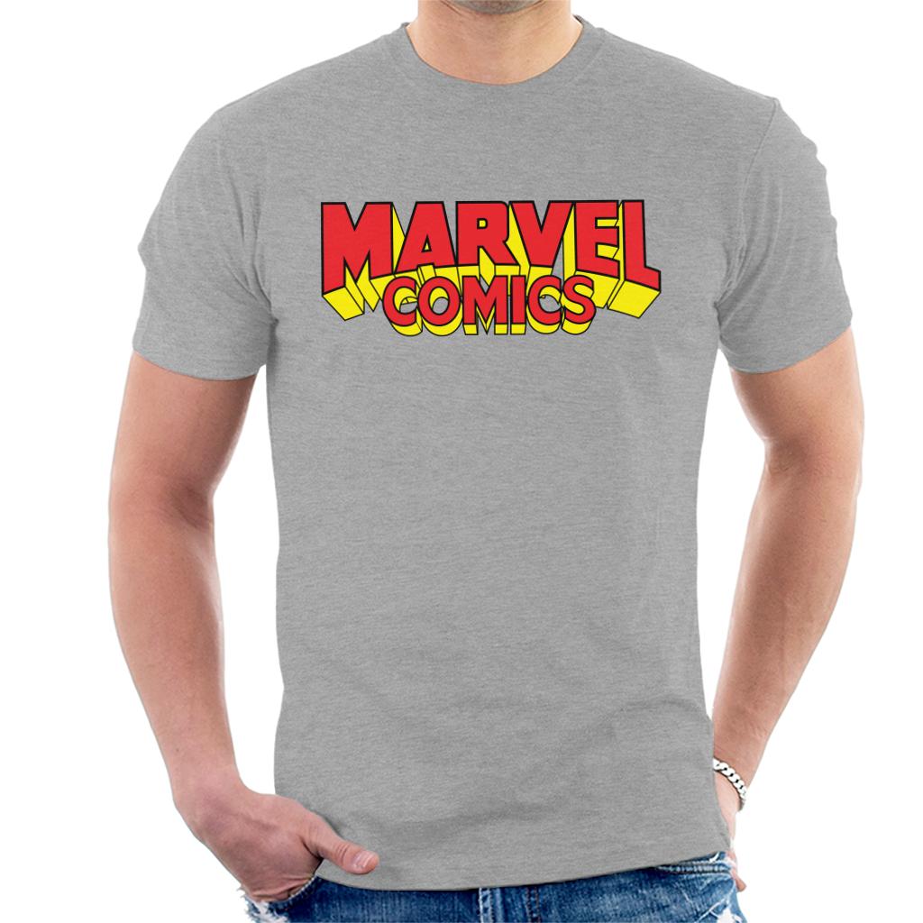 Marvel Comics Retro Red Yellow Logo Men's T-Shirt-ALL + EVERY