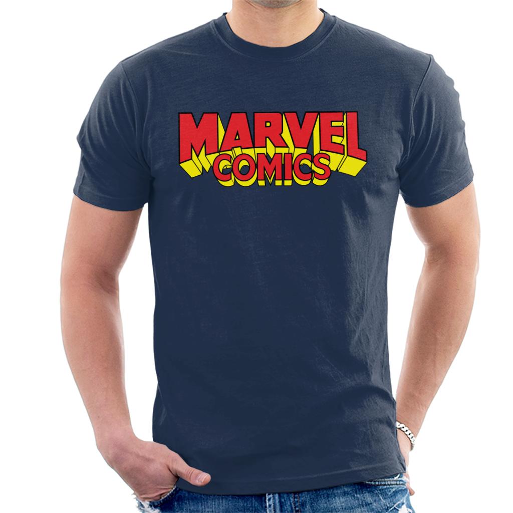 Marvel Comics Retro Red Yellow Logo Men's T-Shirt-ALL + EVERY