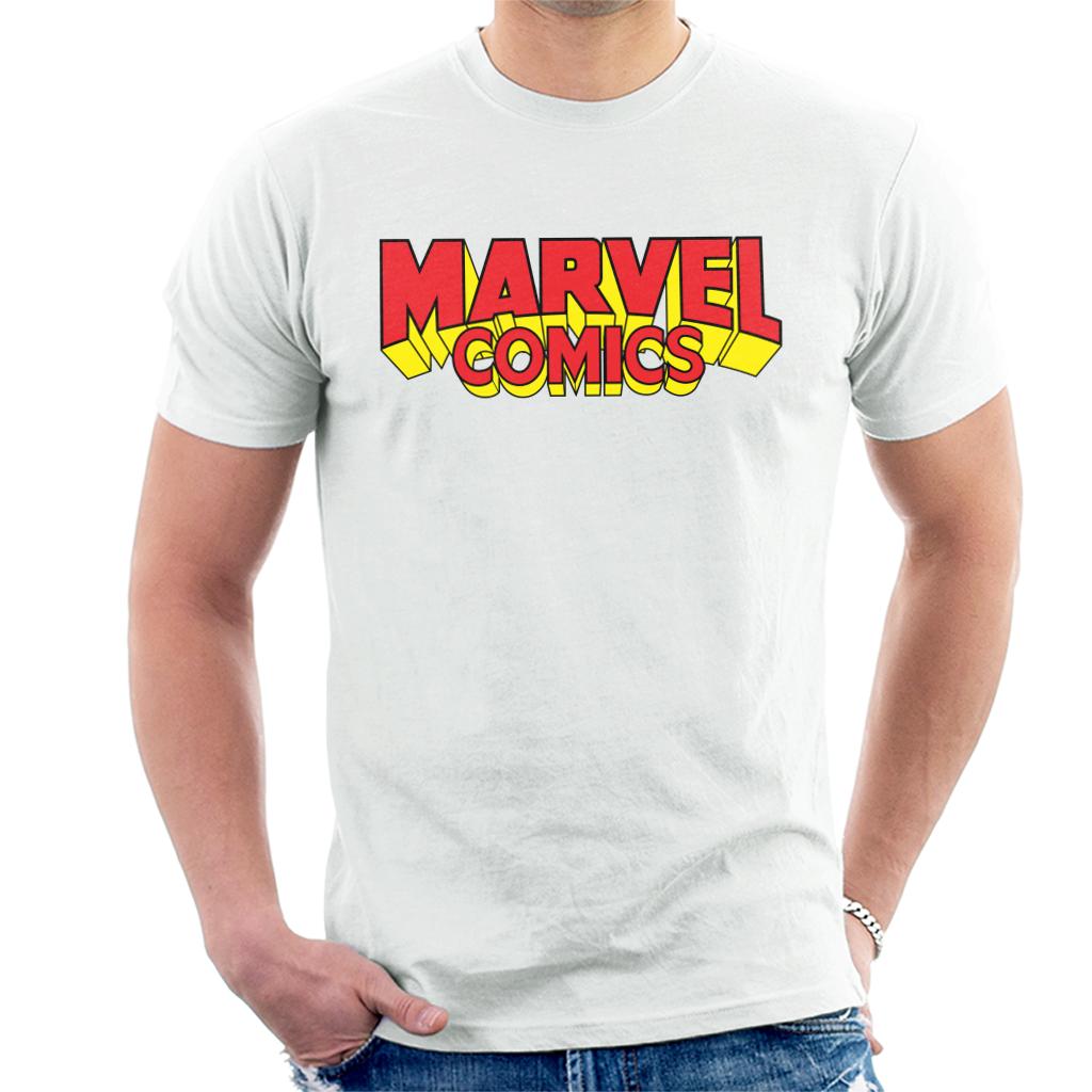 Marvel Comics Retro Red Yellow Logo Men's T-Shirt-ALL + EVERY