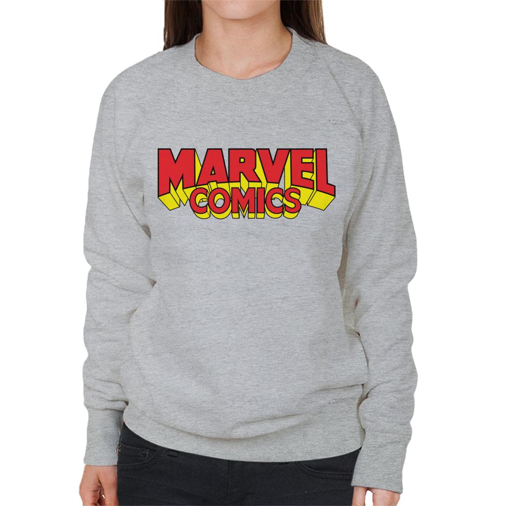 Marvel Comics Retro Red Yellow Logo Women's Sweatshirt-ALL + EVERY