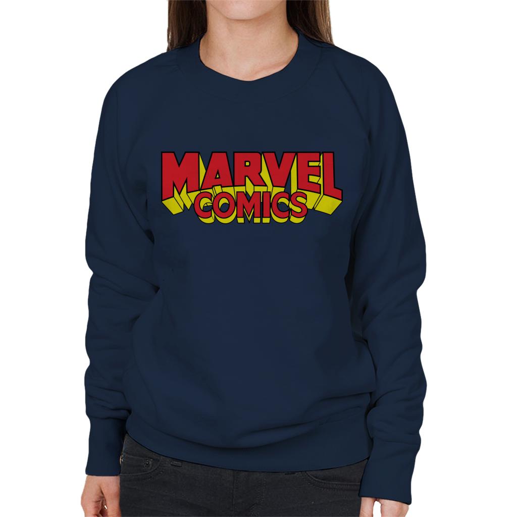 Marvel Comics Retro Red Yellow Logo Women's Sweatshirt-ALL + EVERY