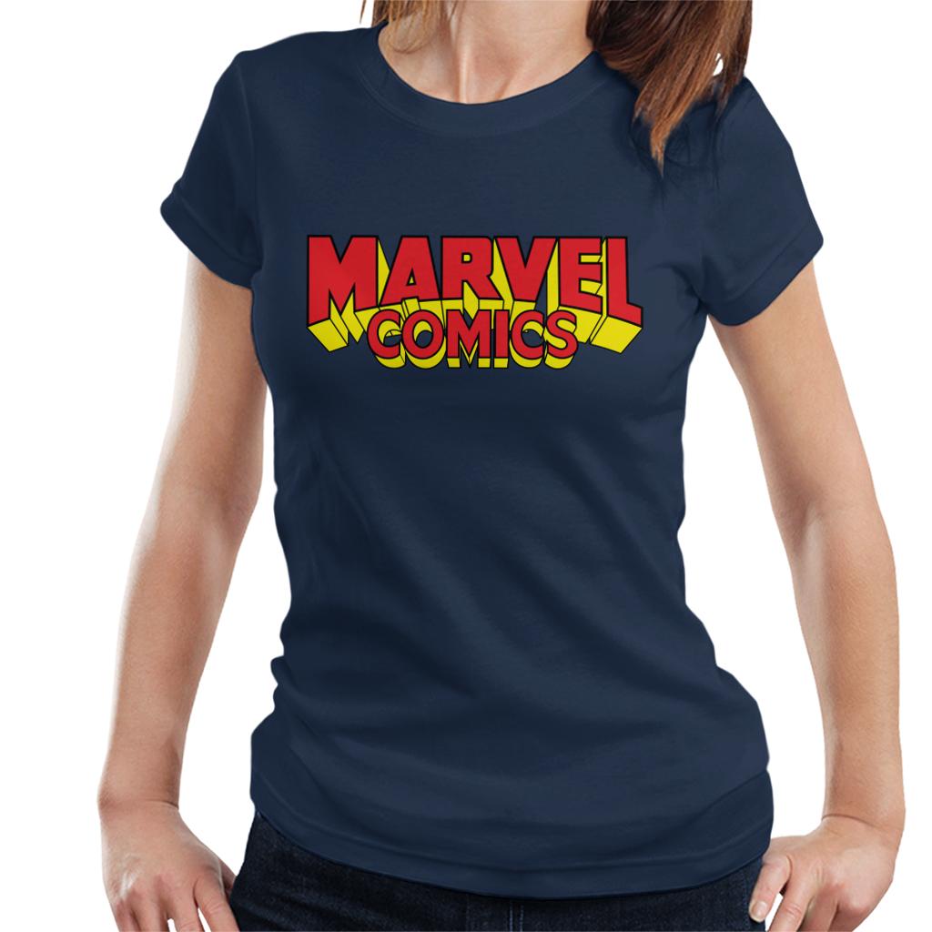 Marvel Comics Retro Red Yellow Logo Women's T-Shirt-ALL + EVERY