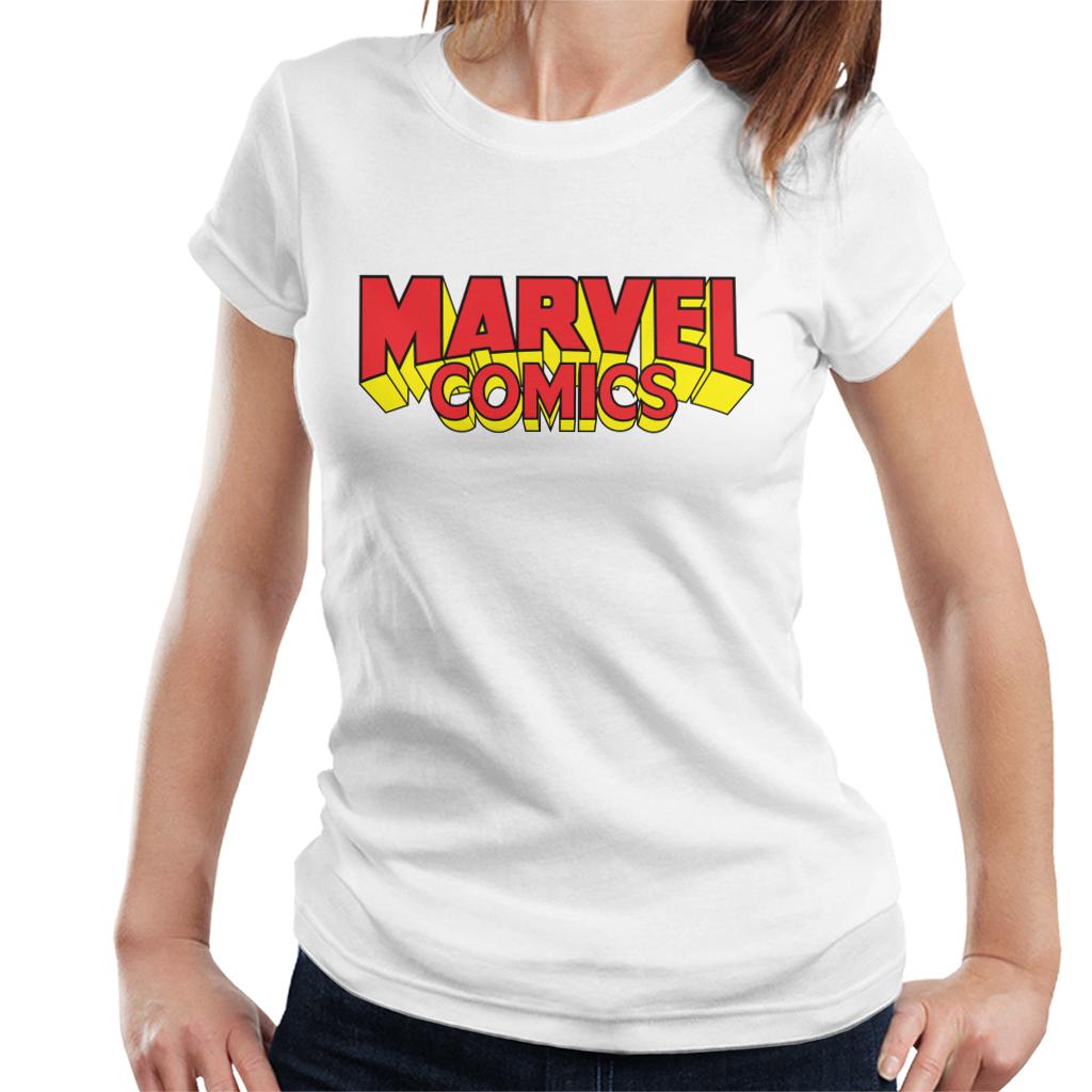Marvel Comics Retro Red Yellow Logo Women's T-Shirt-ALL + EVERY
