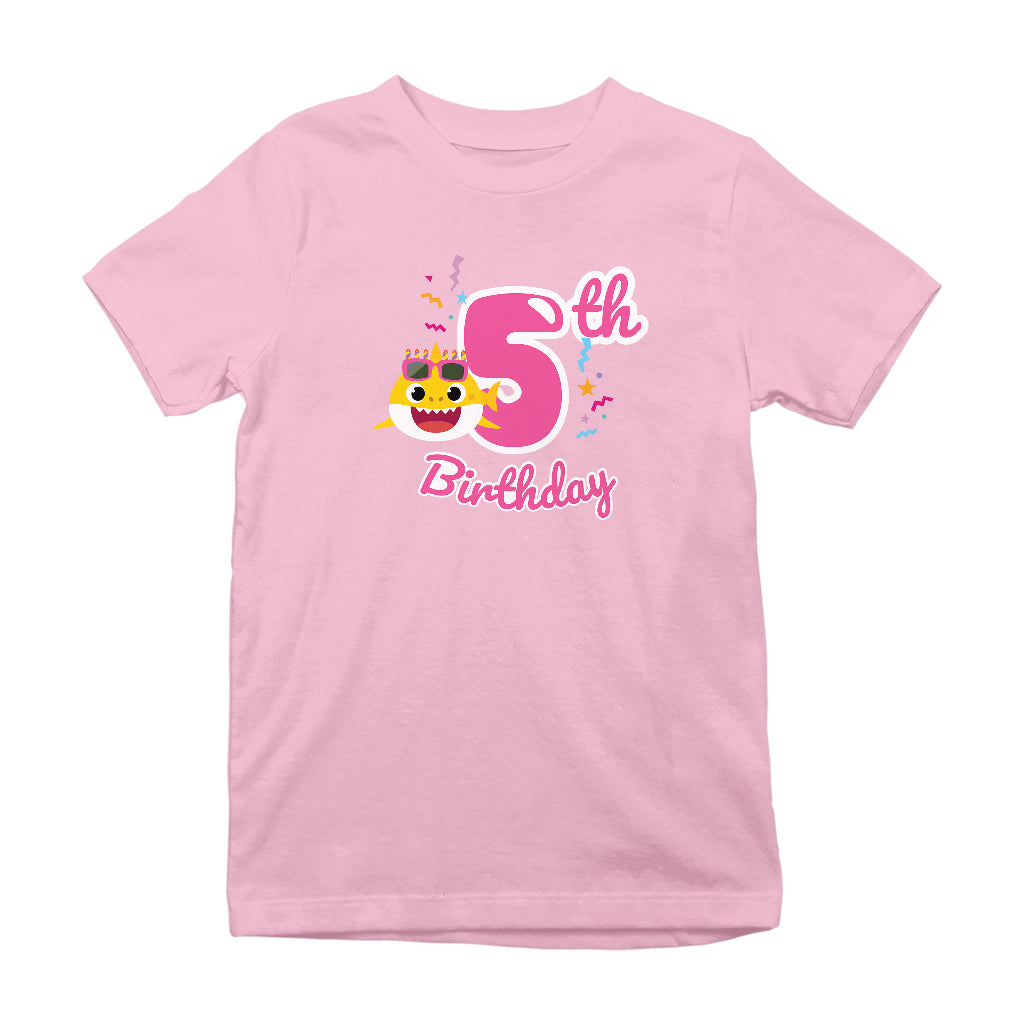 Baby Shark Pink 5th Birthday Kid's T-Shirt-ALL + EVERY