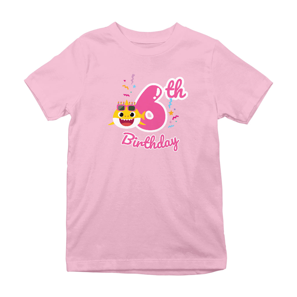 Baby Shark Pink 6th Birthday Kid's T-Shirt-ALL + EVERY