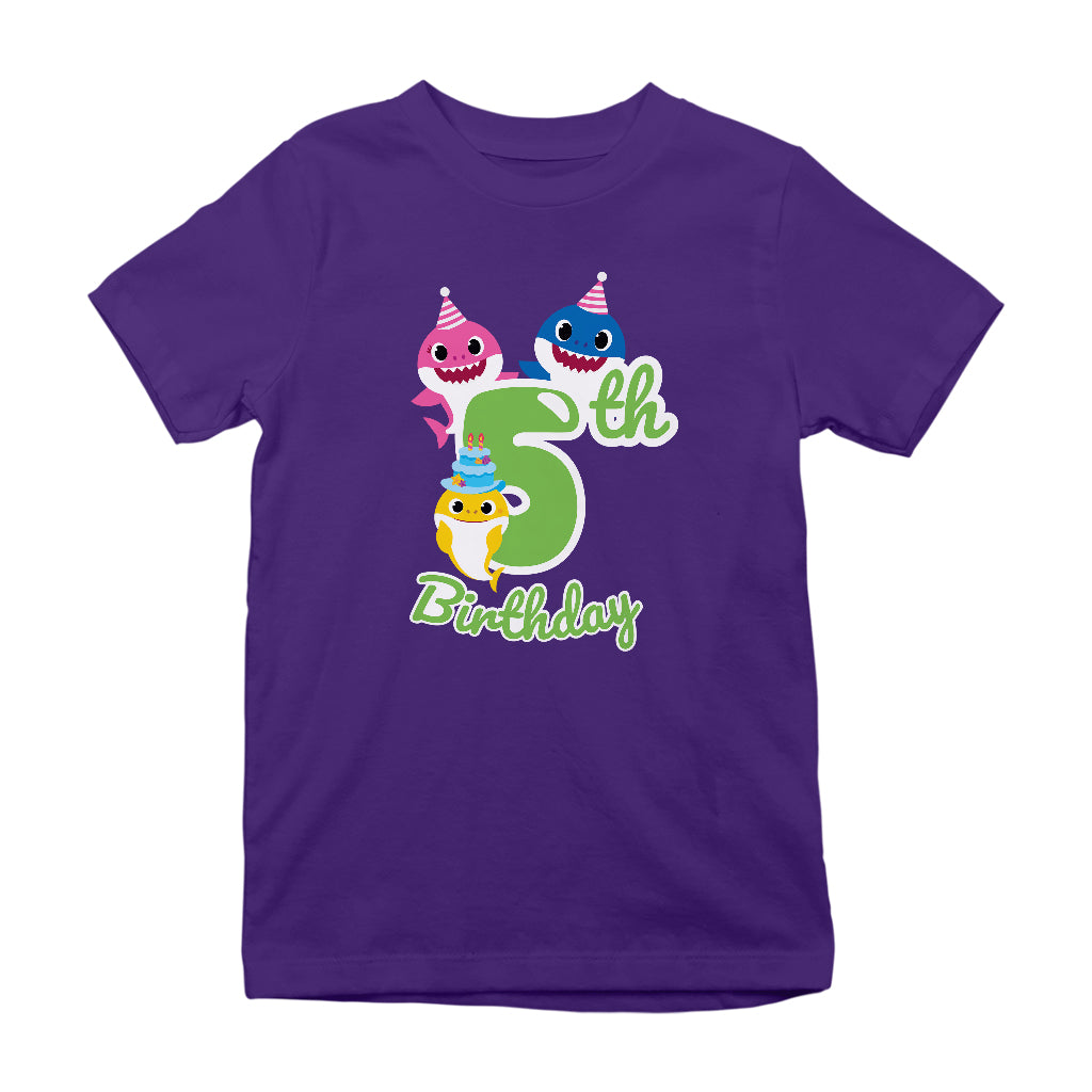 Baby Shark 5th Birthday Mommy And Daddy Kid's T-Shirt-ALL + EVERY