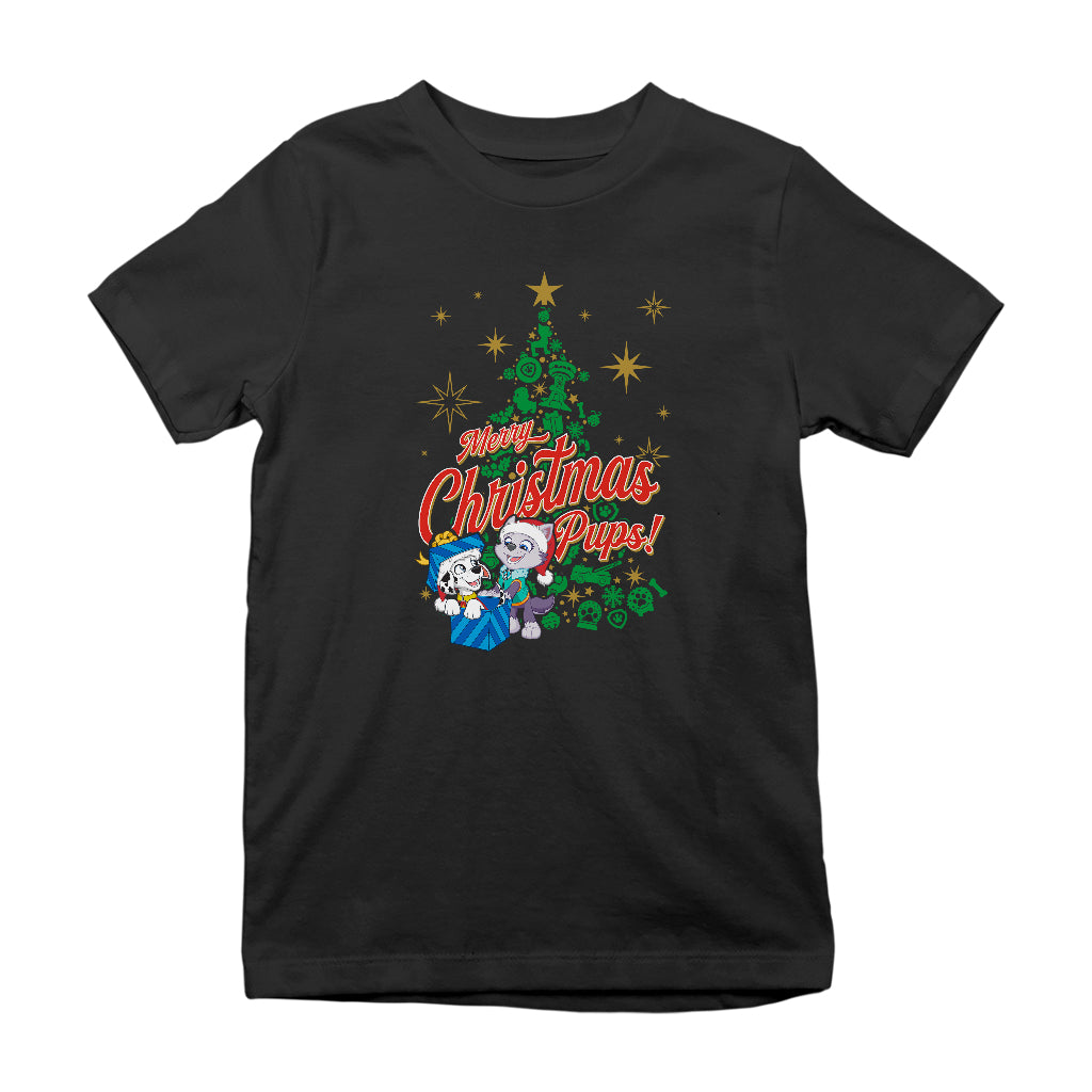 PAW Patrol Merry Christmas Marshall And Everest Xmas Tree Kid's T-Shirt-ALL + EVERY