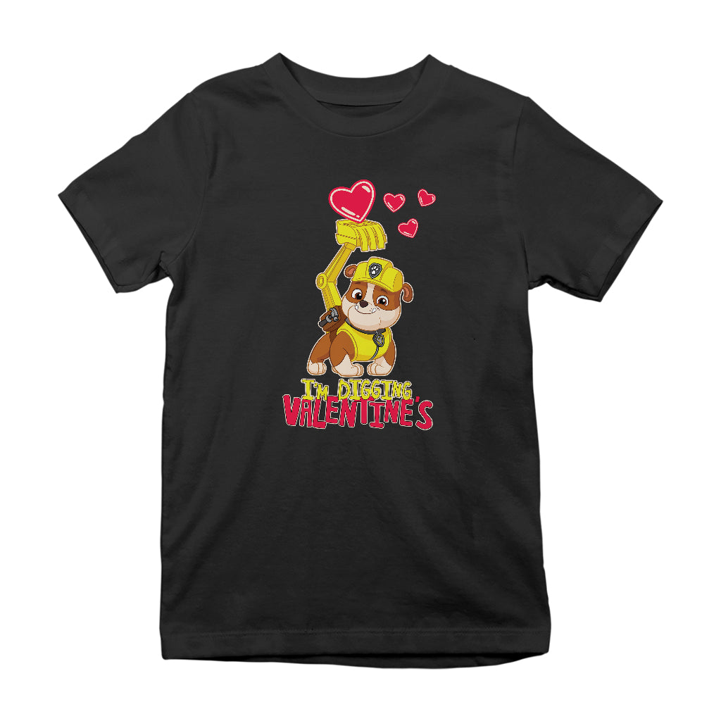 PAW Patrol Rubble Im Digging Valentines Kid's T-Shirt-ALL + EVERY