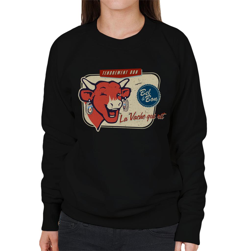 The Laughing Cow La Vache Qui Rit Retro Distressed Women's Sweatshirt-ALL + EVERY