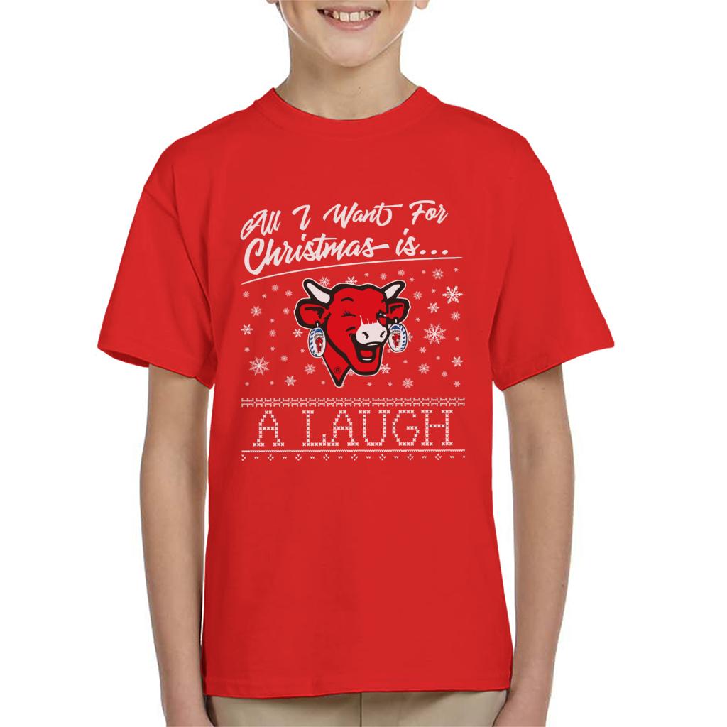 The Laughing Cow Christmas All I Want For Xmas Is A Laugh Kid's T-Shirt-ALL + EVERY