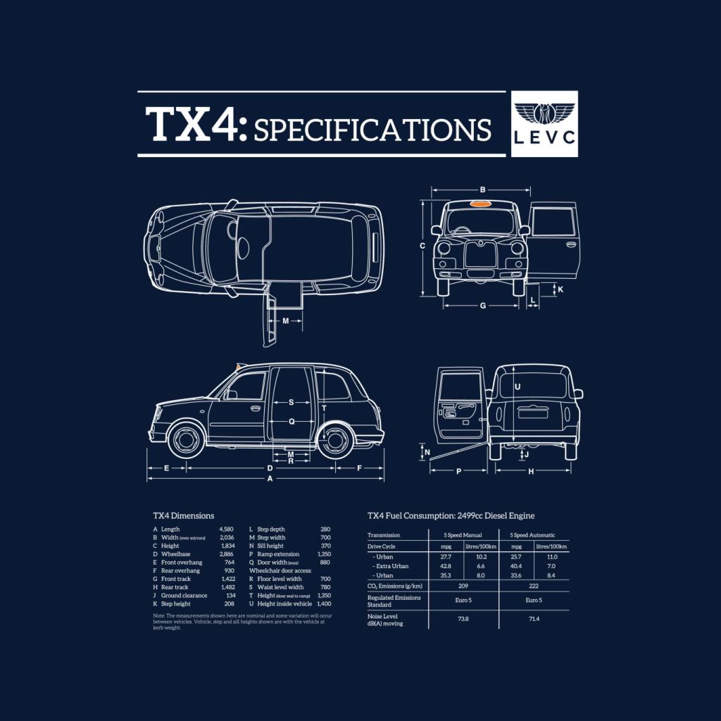 London Taxi Company TX4 Specifications Levc Men's T-Shirt-ALL + EVERY